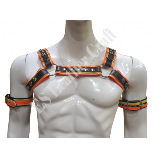 Men's Black & Orange Genuine Leather Harness and Jockstrap Set – Gay Pride, Festival, BDSM, Rave Outfit Men's Black & Orange Genuine Leather Harness and Jockstrap Set – Gay Pride, Festival, BDSM, Rave Outfit