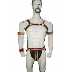 Men's Black & Orange Genuine Leather Harness and Jockstrap Set – Gay Pride, Festival, BDSM, Rave Outfit