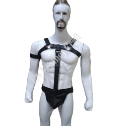 Men's Black Genuine Leather Harness & Jockstrap Set – Fetish Body Harness for Gay Pride, Festivals, Raves, and BDSM Wear