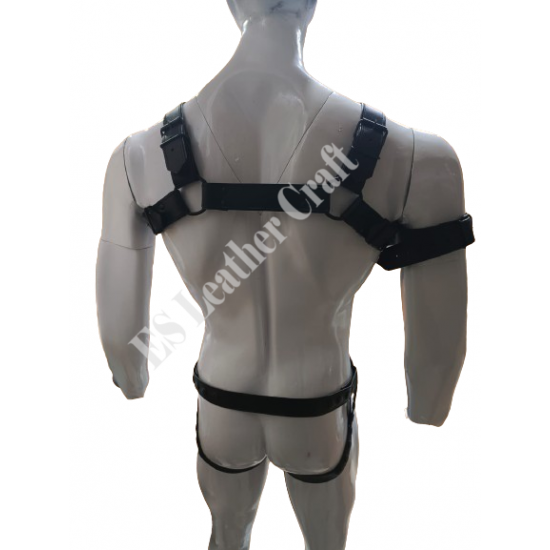 Men's Black Genuine Leather Harness & Jockstrap Set – Fetish Body Harness for Gay Pride, Festivals, Raves, and BDSM Wear