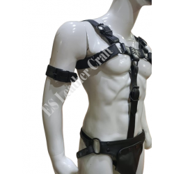 Men's Black Genuine Leather Harness & Jockstrap Set – Fetish Body Harness for Gay Pride, Festivals, Raves, and BDSM Wear