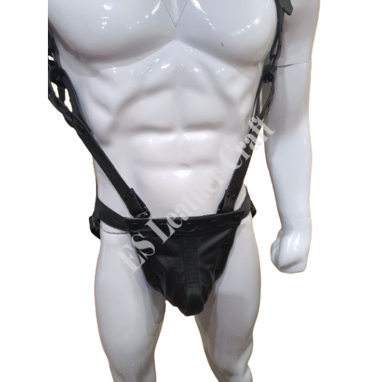 Black Leather Fetish Harness Jockstrap –Men Erotic Festival Outfit,BDSM Bondage Gear,Pup Play Lingerie,Clubwear,Alternative Roleplay Costume