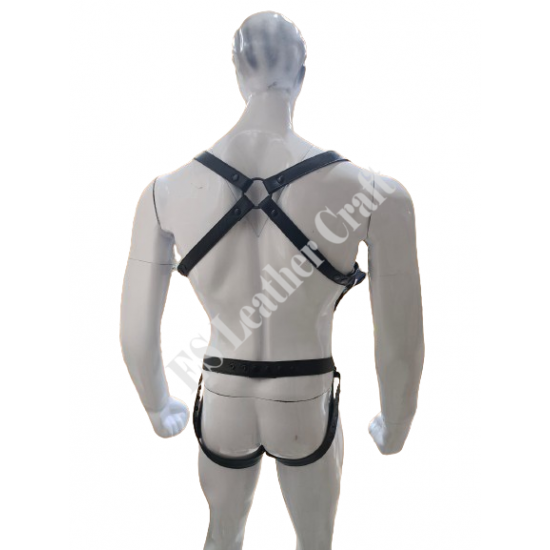 Black Leather Fetish Harness Jockstrap –Men Erotic Festival Outfit,BDSM Bondage Gear,Pup Play Lingerie,Clubwear,Alternative Roleplay Costume