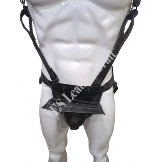 Black Leather Fetish Harness Jockstrap –Men Erotic Festival Outfit,BDSM Bondage Gear,Pup Play Lingerie,Clubwear,Alternative Roleplay Costume