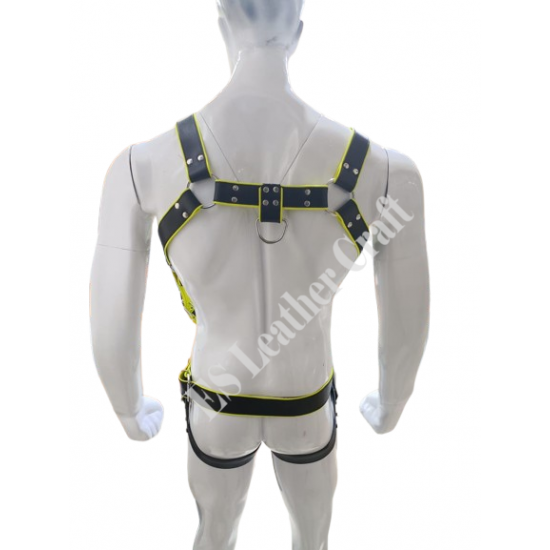 Black and Yellow Body Harness Jockstrap Set–Men Fetish Wear, Adjustable Bondage Harness, Sexy Rave Outfit,Festival Lingerie,Roleplay Costume