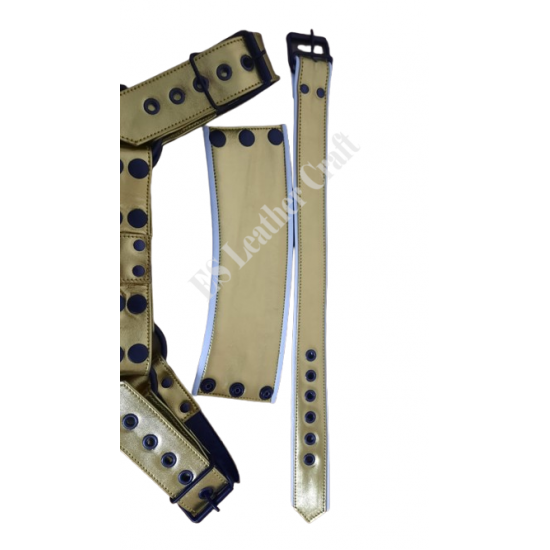 Gold Leather Men's Harness and Jockstrap Set – Leather BDSM Fetish Gear, Bondage Outfit, Sexy Clubwear, Adjustable Festival Rave Wear