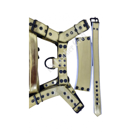 Gold Leather Men's Harness and Jockstrap Set – Leather BDSM Fetish Gear, Bondage Outfit, Sexy Clubwear, Adjustable Festival Rave Wear