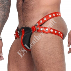 Black Leather Jockstrap with Red Stripe - Men's Sexy Jock Strap - Adjustable Fetish Gear - Premium Leather Underwear