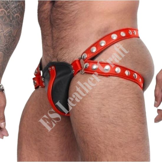 Black Leather Jockstrap with Red Stripe - Men's Sexy Jock Strap - Adjustable Fetish Gear - Premium Leather Underwear Black Leather Jockstrap with Red Stripe - Men's Sexy Jock Strap - Adjustable Fetish Gear - Premium Leather Underwear