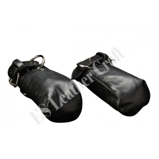 Men’s 100% Genuine Leather Bondage Puppy Play Mitts – Soft Padded Fist Mittens with Silicone Paw & Adjustable Buckles