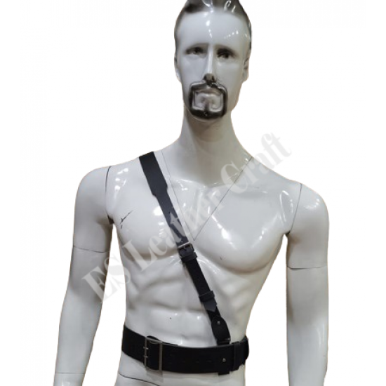 Men’s Sam Brown Leather Belt – Military & Police Uniform Belt with Shoulder Strap – Genuine Handmade Duty Belt