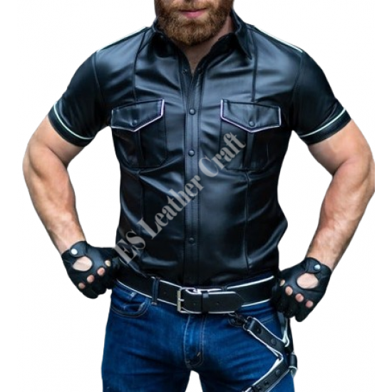 Men Classic Style half Sleeve Leather Shirt Black Leather Shirt Gift For Him, Genuine Leather Shirt - Handmade Real Leather Shirt Men Classic Style half Sleeve Leather Shirt Black Leather Shirt Gift For Him, Genuine Leather Shirt - Handmade Real Leather Shirt