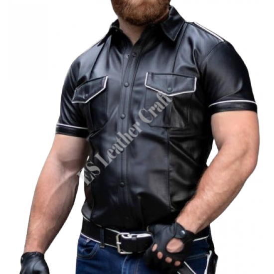 Men Classic Style half Sleeve Leather Shirt Black Leather Shirt Gift For Him, Genuine Leather Shirt - Handmade Real Leather Shirt Men Classic Style half Sleeve Leather Shirt Black Leather Shirt Gift For Him, Genuine Leather Shirt - Handmade Real Leather Shirt