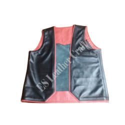 Men’s 100% Genuine Cowhide Leather Men's Bar Vest, Handmade Leather Men's Vest, Cow Skin Vest, Black Vest with Red Stripes