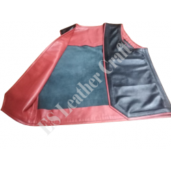 Men’s 100% Genuine Cowhide Leather Men's Bar Vest, Handmade Leather Men's Vest, Cow Skin Vest, Black Vest with Red Stripes