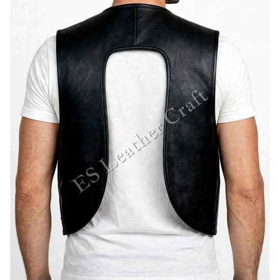 Men’s Black Genuine Leather Vest Harness with Front D-Ring