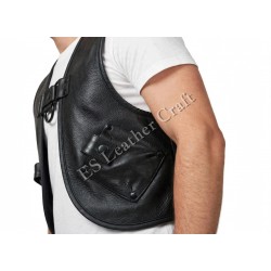 Men’s Black Genuine Leather Vest Harness with Front D-Ring