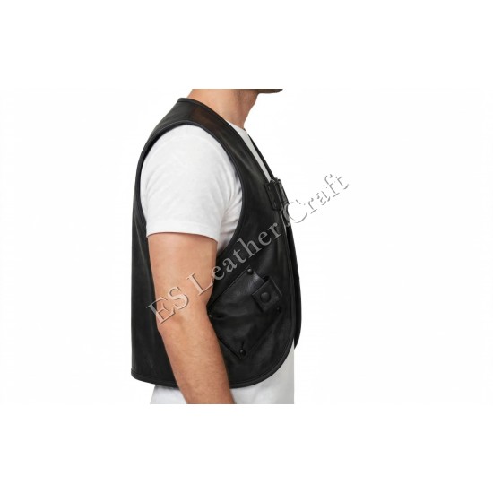 Men’s Black Genuine Leather Vest Harness with Front D-Ring