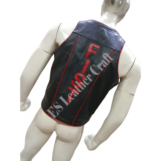 "Men's Masterpiece Leather Vest 'Toro' - The Bull - Embossed with 'Property of Master' Back Fetish Nameplate for BDSM and Fetish Enthusiasts"