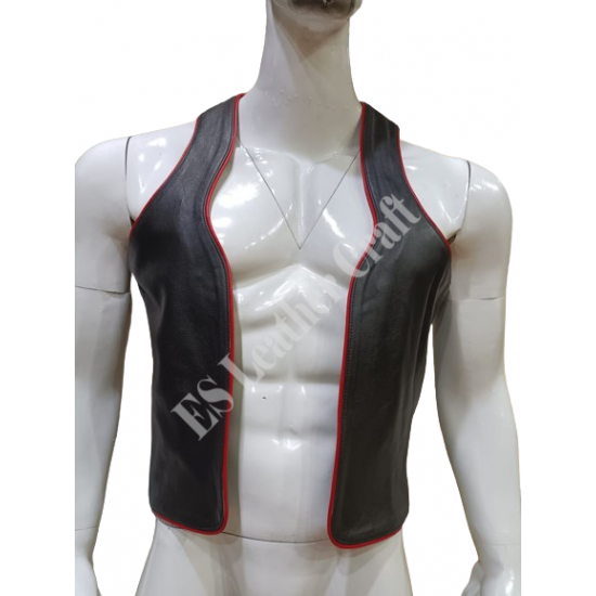 "Men's Masterpiece Leather Vest 'Toro' - The Bull - Embossed with 'Property of Master' Back Fetish Nameplate for BDSM and Fetish Enthusiasts"