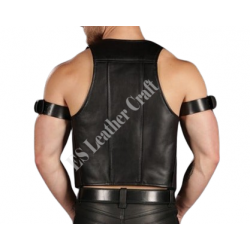Black Leather Vest, Genuine Leather Club Vest, Men's Real Leather Bartender Vest Leather Vest Front Open Vest, Real Leather Gay Bar Vest