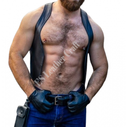 Leather Bar Vest Men - Open Front Leather Vest for Men - Black Leather Bar Vest - Bartender vest - Hand Made Real Leather Vest