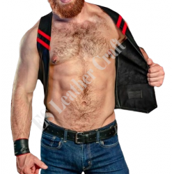 Men’s Genuine Lambskin Leather Bikers Vest Bar Vest Black And Red Leather Steampunk Vest Handmade Motorbike Vest Party Vest Gym Vest