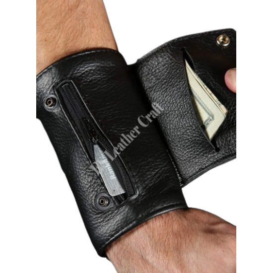 Black Cow Leather Wristband Arm Money Wallet Hand Cuff Wrist Band Brand New Black Leather Handmade WRIST WALLET