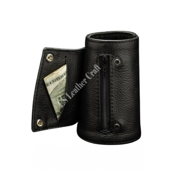 Black Cow Leather Wristband Arm Money Wallet Hand Cuff Wrist Band Brand New Black Leather Handmade WRIST WALLET