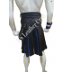 Men’s Black & Blue Genuine Leather Kilt Set with Matching Wrist Cuff – Custom Handmade