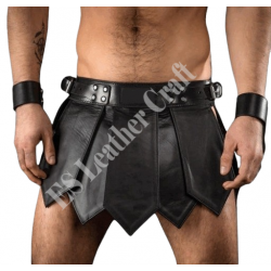 Leather Pride Kilt - Men's Black Leather Kilt - Gladiator & Roman Style Kilt - Festival & BDSM Kilt - Classic Pride Kilt