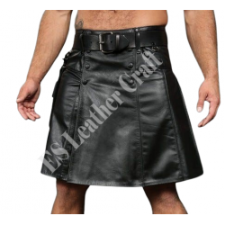 Premium Heavy Duty Black Men's Leather Utility Kilt - Handmade Kilt - Kilt - Unisex Kilt - Leather Kilt - Men’s Leather Kilt - Cowboy Kilt