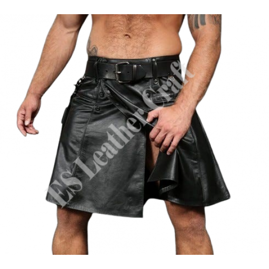 Premium Heavy Duty Black Men's Leather Utility Kilt - Handmade Kilt - Kilt - Unisex Kilt - Leather Kilt - Men’s Leather Kilt - Cowboy Kilt