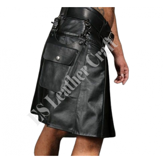 Premium Heavy Duty Black Men's Leather Utility Kilt - Handmade Kilt - Kilt - Unisex Kilt - Leather Kilt - Men’s Leather Kilt - Cowboy Kilt